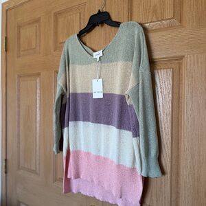 Women's Striped Sweater - Green, Purple, Pink